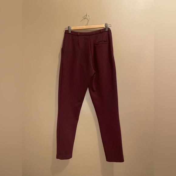 ASOS - Burgundy Jacquard Textured Slim Straight-Leg Trousers - Picture 2 of 5